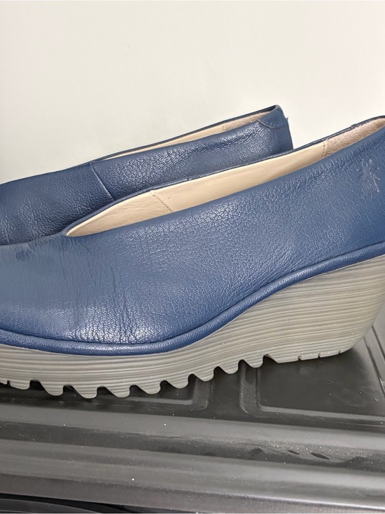 Fly London Shoes - Fly London Navy Blue Wedge Slip-On Loafers